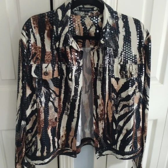 Notations Jean Style Cowboy  Jacket w Clear Decorative Disks L - Picture 7 of 13